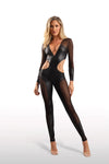 Fantasy Edge Wetlook and Mesh Catsuit Black