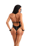 Fantasy Edge Wetlook Zipper Teddy with Wrist Restraints Black