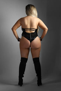 Fantasy Edge Queen Wetlook Zipper Teddy with Wrist Restraints Black