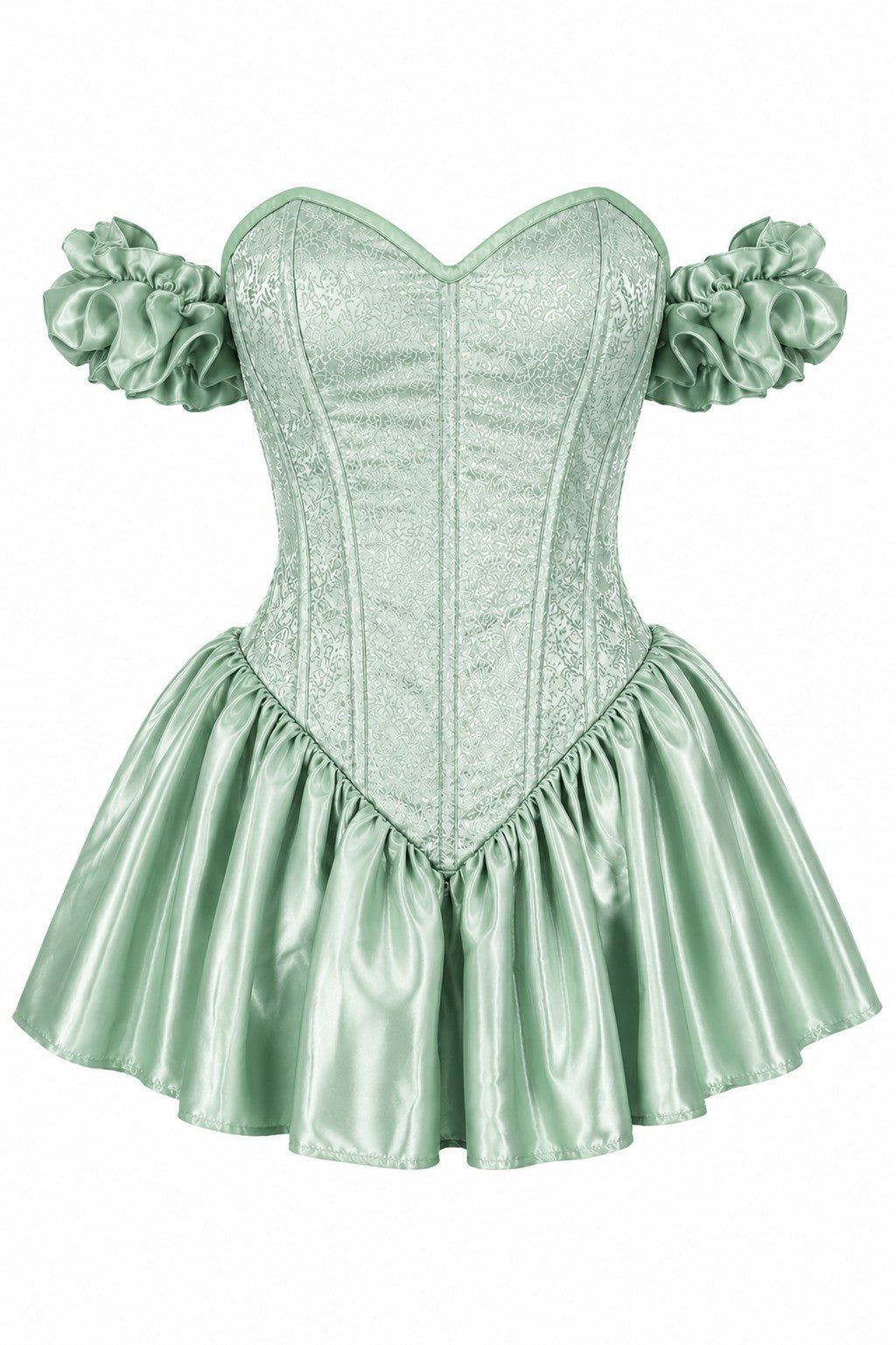 Top Drawer Mint Green Brocade & Silk Steel Boned Corset Dress w/Sleeves