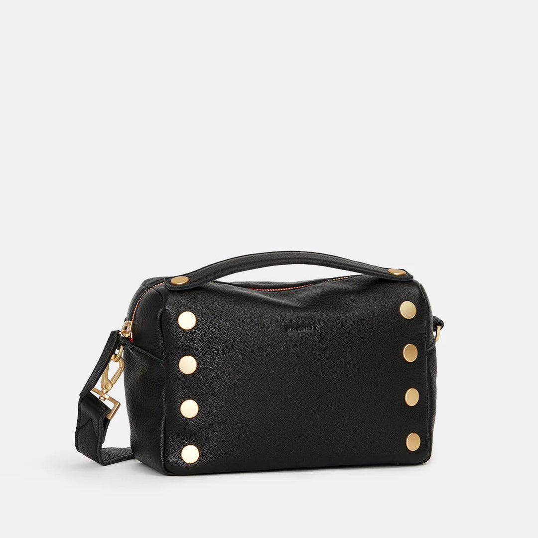 Hammitt Evan Crossbody Leather Handbag Black/Brushed Gold Red Zip