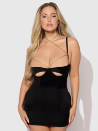 House of Desire Evangeline Satin & Chain Open Cup & Back Chemise Set