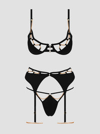 House of Desire Evangeline Satin & Chain Push Up Bra Set