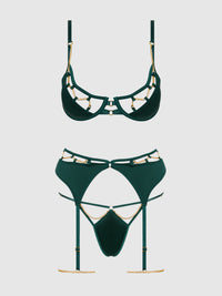 House of Desire Evangeline Satin & Chain Push Up Bra Set
