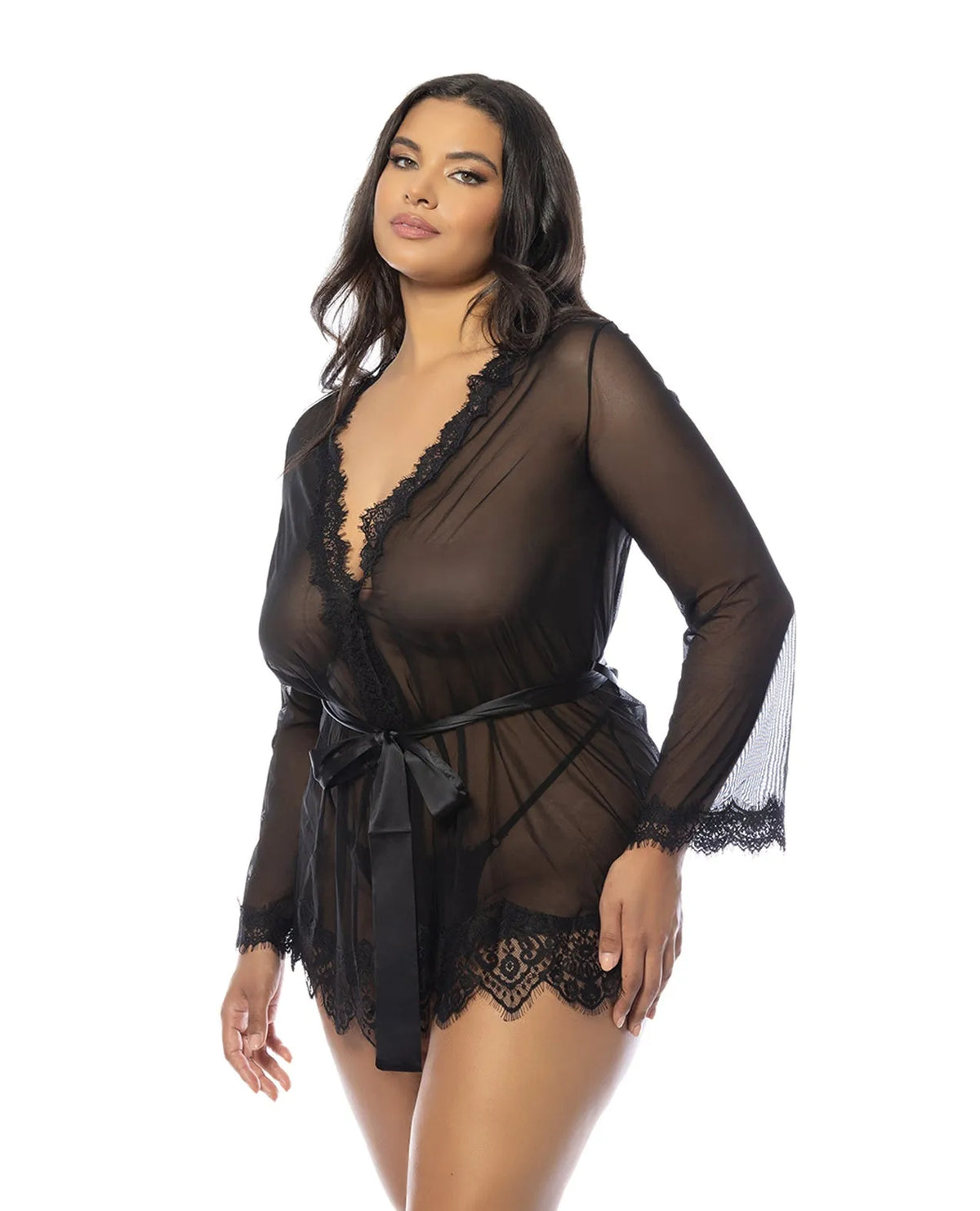 Oh la la Cheri Queen Eyelash Lace Sheer Mesh Provence Short Robe Black-Rebel Romance