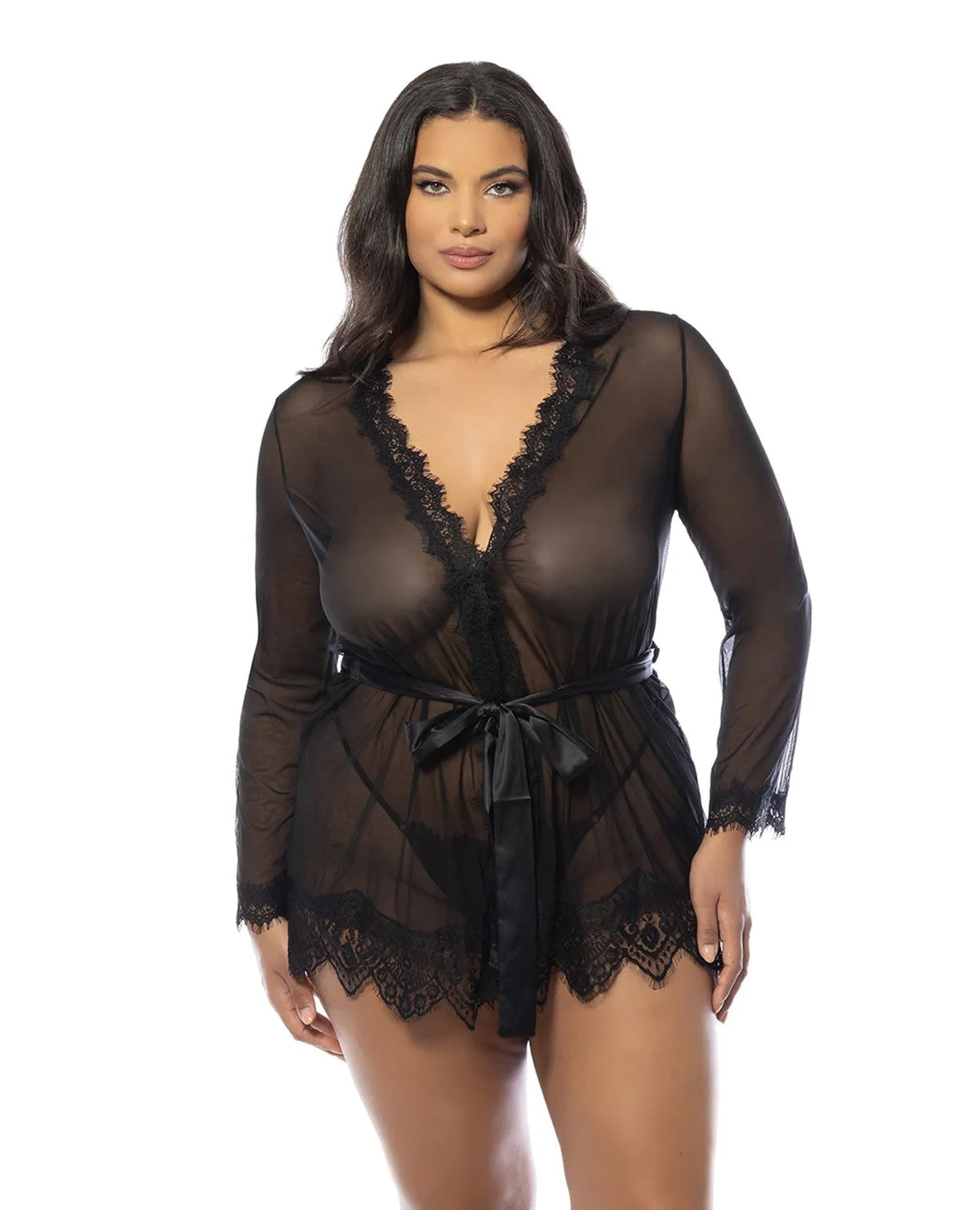 Oh la la Cheri Queen Eyelash Lace Sheer Mesh Provence Short Robe Black-Rebel Romance