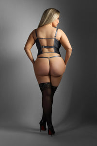 Fantasy Edge Queen Gartered Mesh Underwire Bustier and G-String Set Gray-Rebel Romance