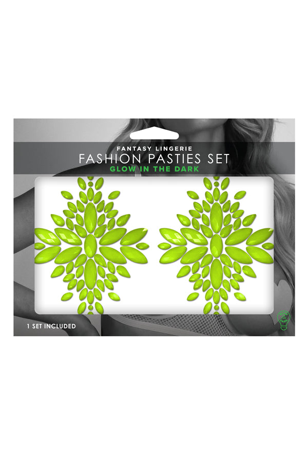 Fashion Pasties Set: Neon Green Crystal Pasties-Fantasy Lingerie-Rebel Romance
