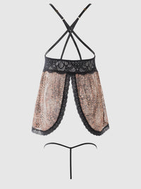 House of Desire Felicia Leopard Mesh & Lace Babydoll Set