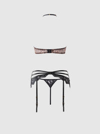 House of Desire Felicia Leopard Mesh & Lace Bra, Garter & G-String Set