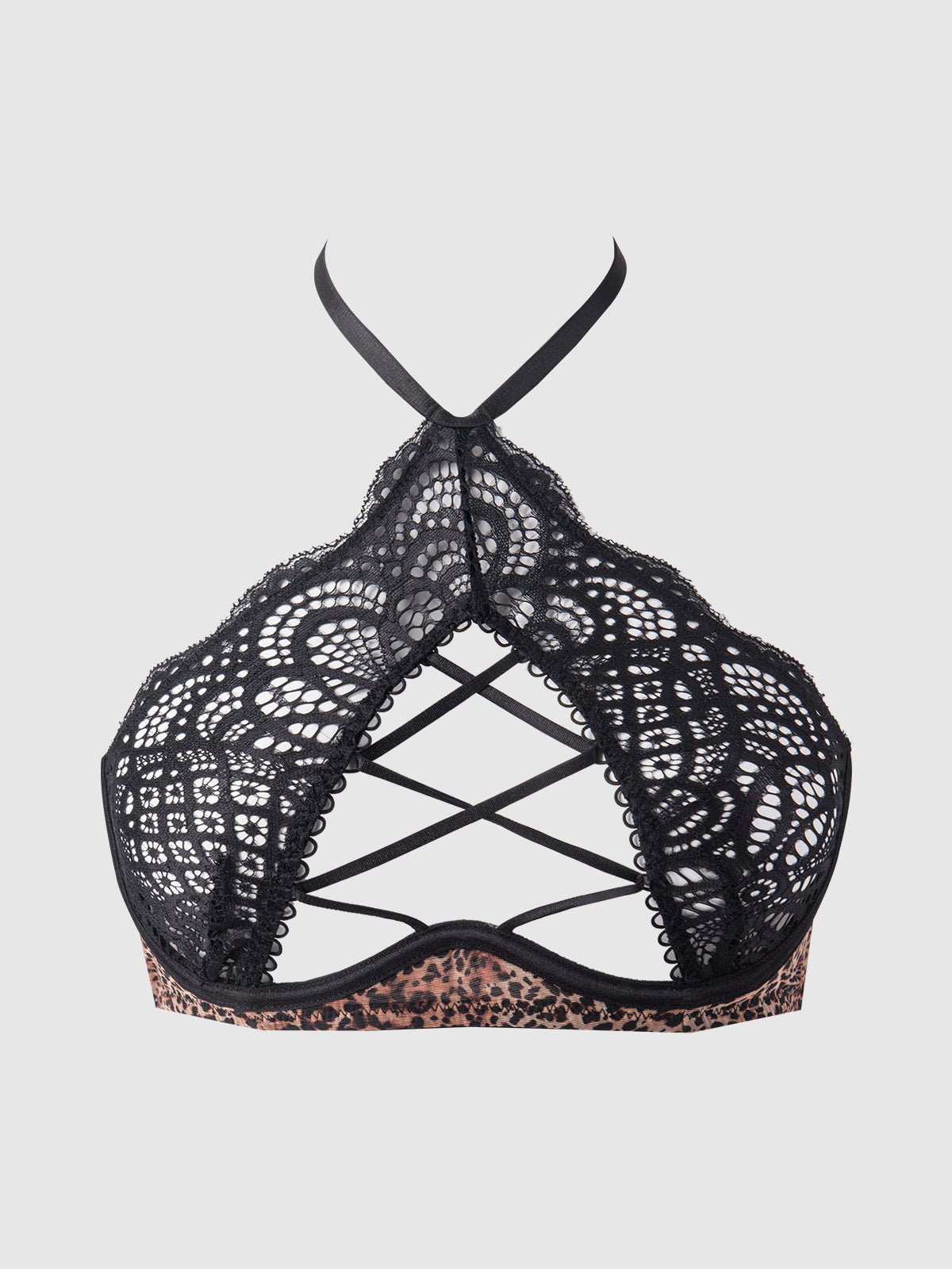 Felicia Leopard Mesh & Lace Bra, Garter & G-String Set