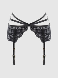 House of Desire Felicia Leopard Mesh & Lace Bra, Garter & G-String Set