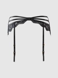 House of Desire Felicia Leopard Mesh & Lace Bra, Garter & G-String Set