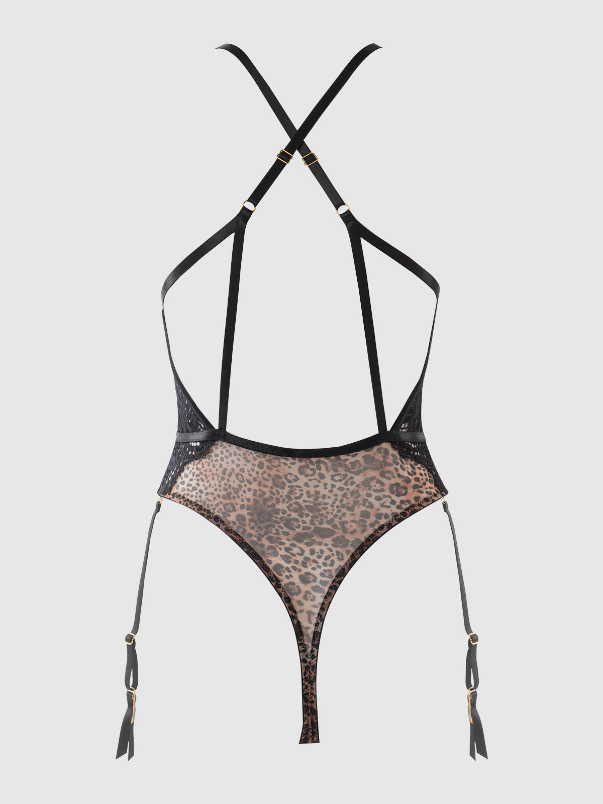 Felicia Leopard Mesh & Lace Gartered Teddy