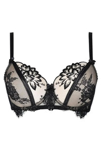 Axami Fiona Sheer Unlined Bra: black lace, glossy thongs, and floral embroidery for wonderful sensuality.