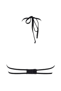 Avant-garde Flamenco sheer mesh unlined bra with black halter tie and open back band.