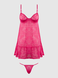 House of Desire Flora Lace Babydoll & G-String Set Pink Dragon