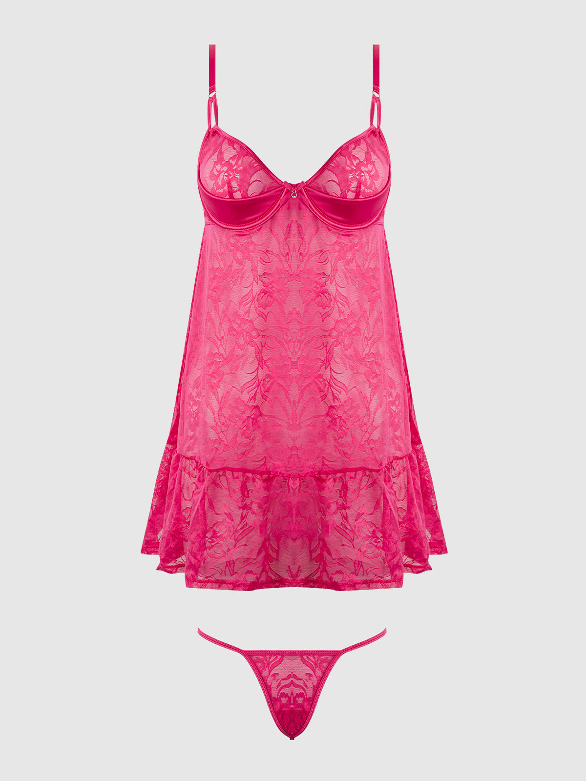 House of Desire Flora Lace Babydoll & G-String Set Pink Dragon