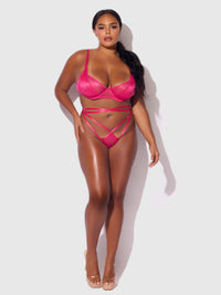 House of Desire Flora Lace Bra and Strappy Thong Set Pink Dragon