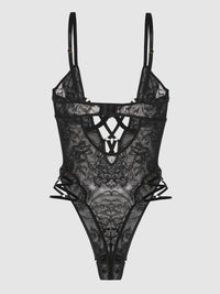 House of Desire Flora Strappy Lace Teddy Black