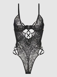 House of Desire Flora Strappy Lace Teddy Black