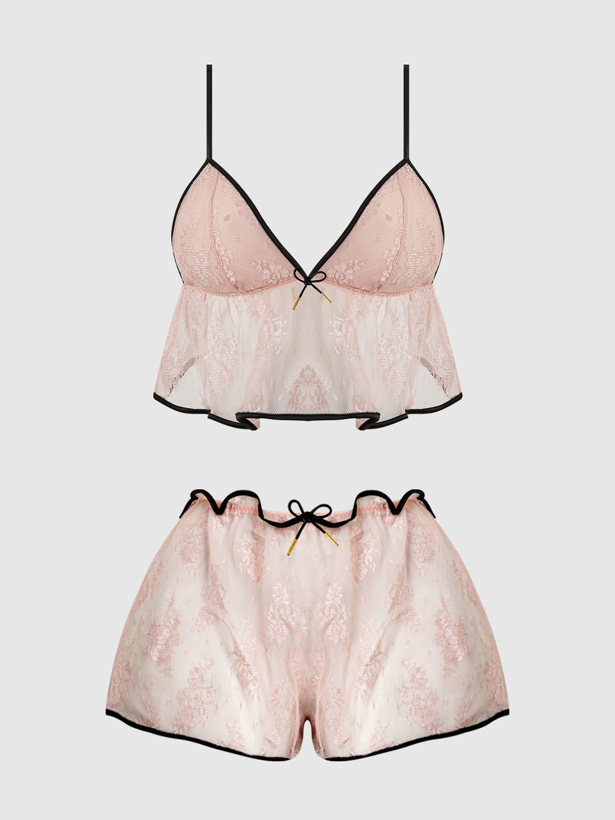 Flouncy Lace Cami & Short Sleep Set Light Pink