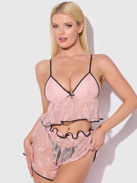 House of Desire Flouncy Lace Cami & Short Sleep Set Light Pink