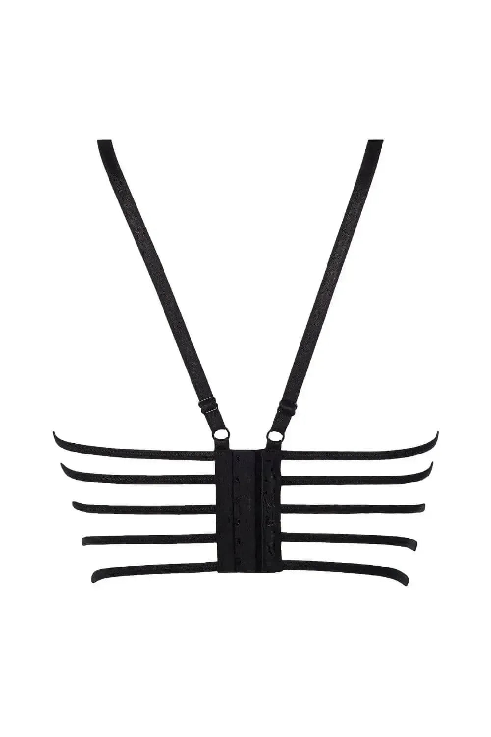 Intriguing black soft corset bra with sensual back design and adjustable straps.