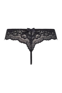 Sexy deep black Axami Fruit Garden Roses lace thong with feminine rose pattern and intriguing back.