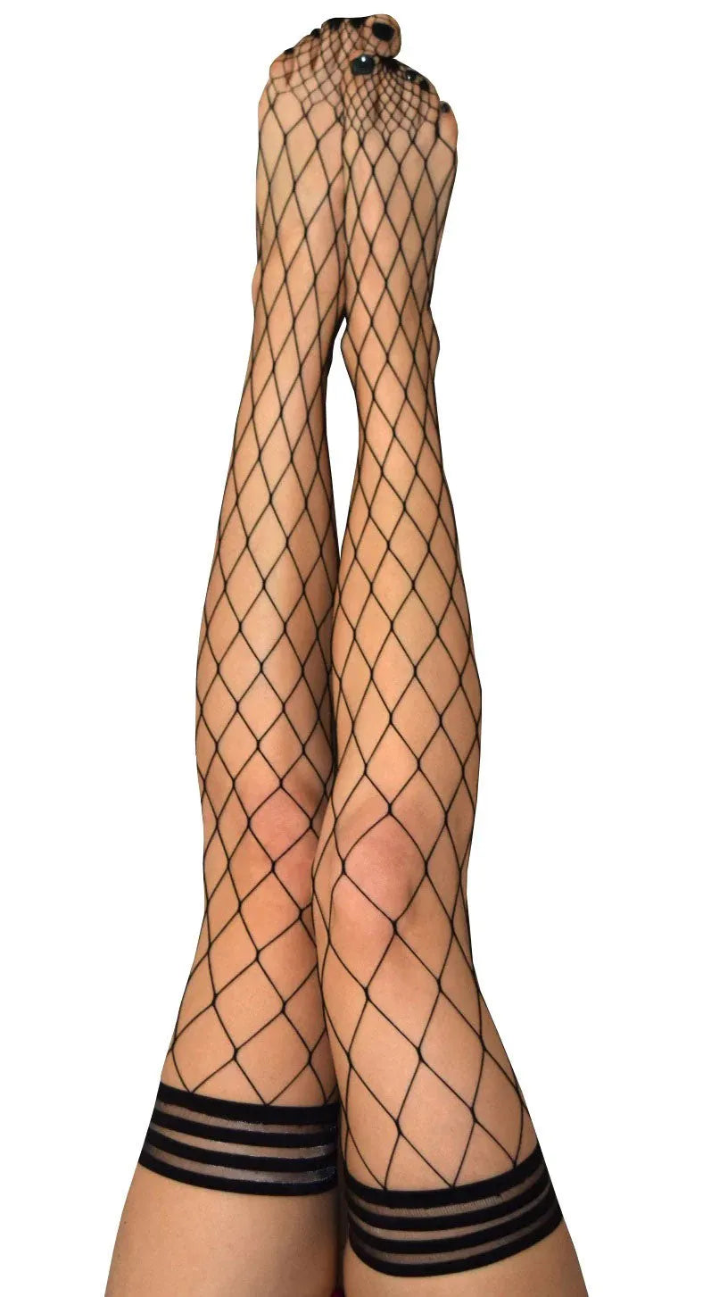 Kixies Stockings Hosiery Michelle Fishnet Thigh High Black-Rebel Romance