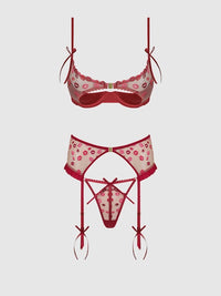 House of Desire Angelina Kiss Lips Embroidery Open Cup Bra Set