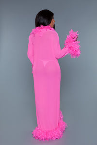 BeWicked Glamour Robe Boa Feather Trim Hot Pink