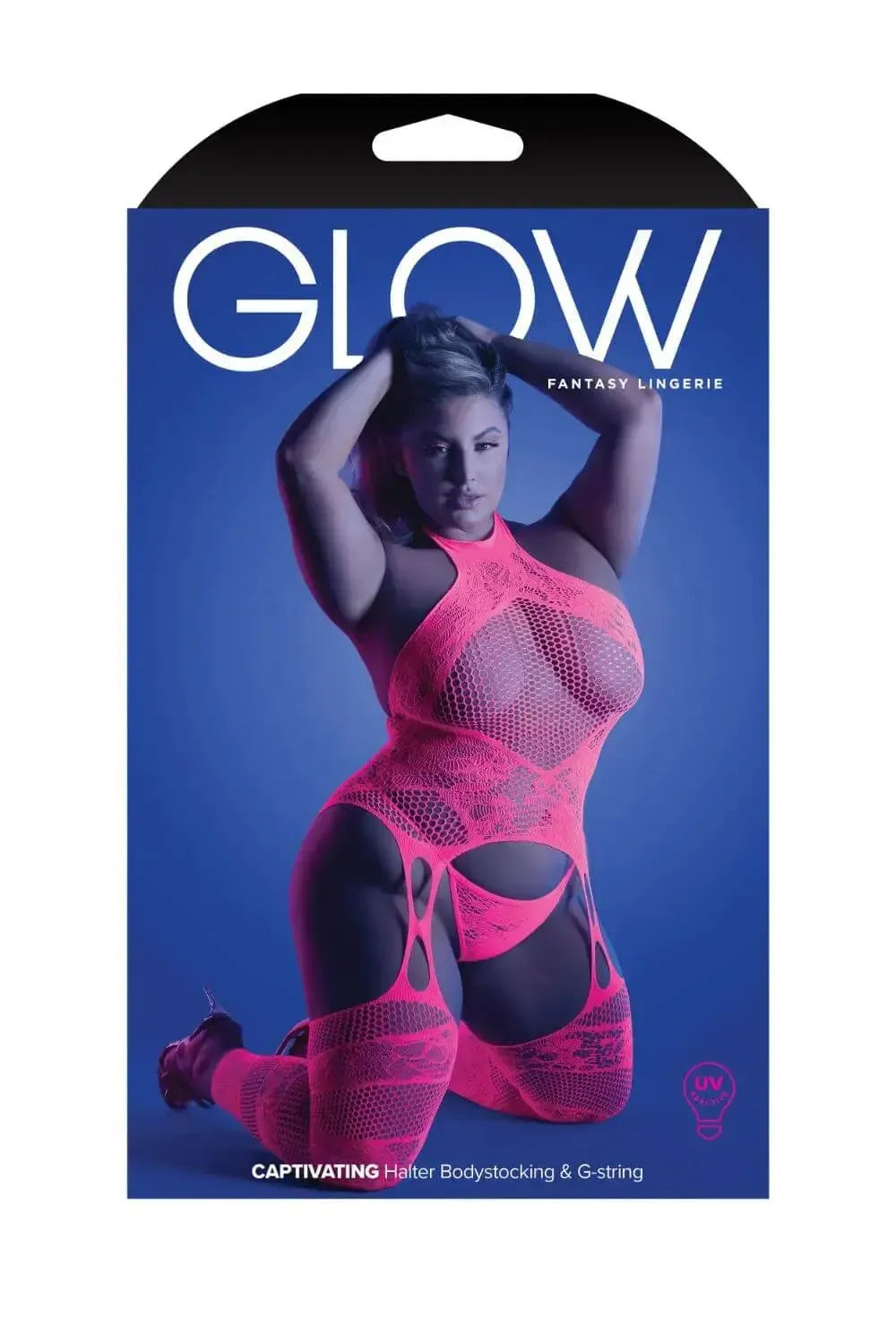 Fantasy Queen Glow Captivating Halter Bodystocking Neon Pink