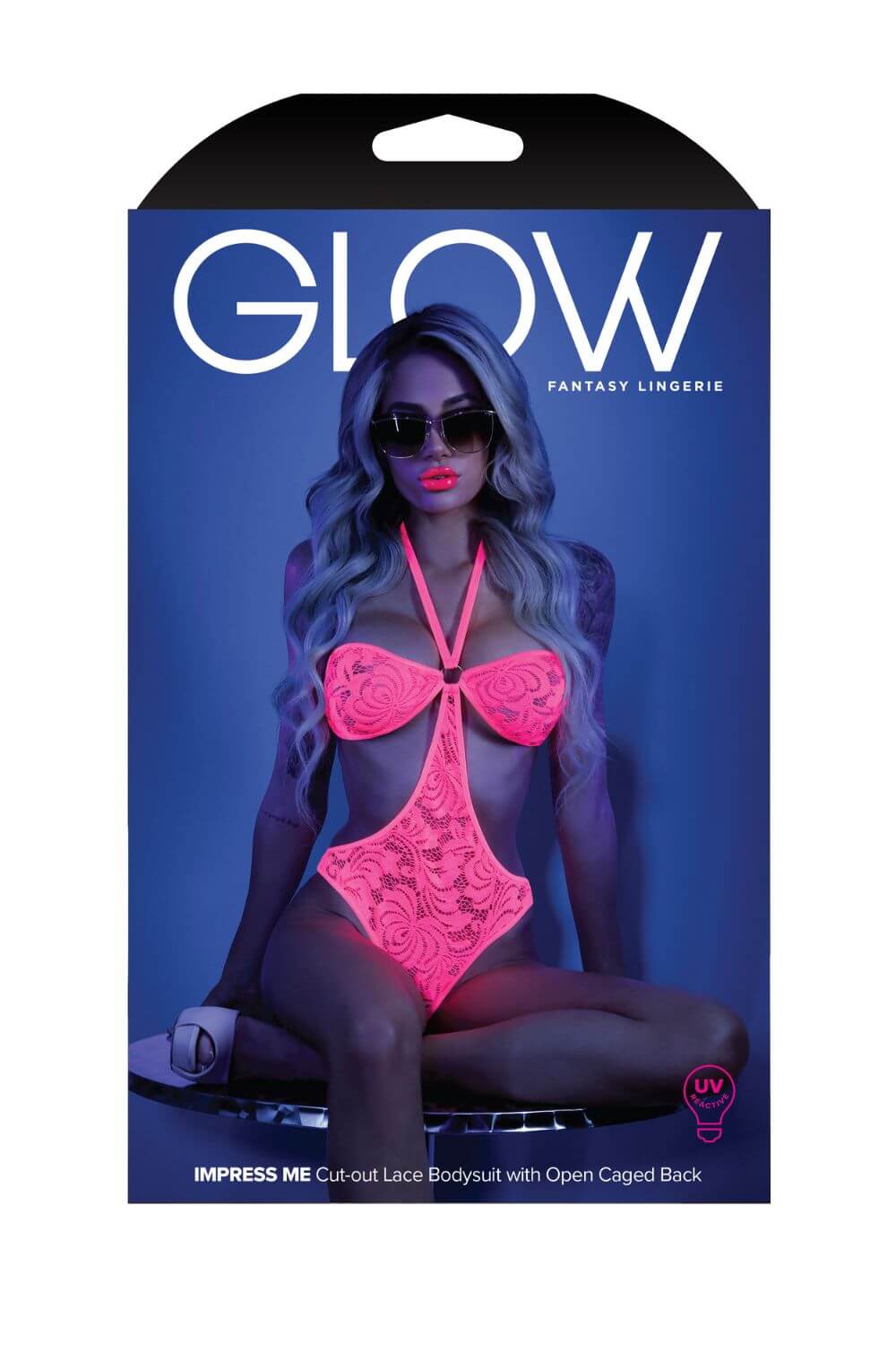 Glow Black Light Halter Bodysuit w/Open Sides Neon Pink-Fantasy Lingerie-Rebel Romance
