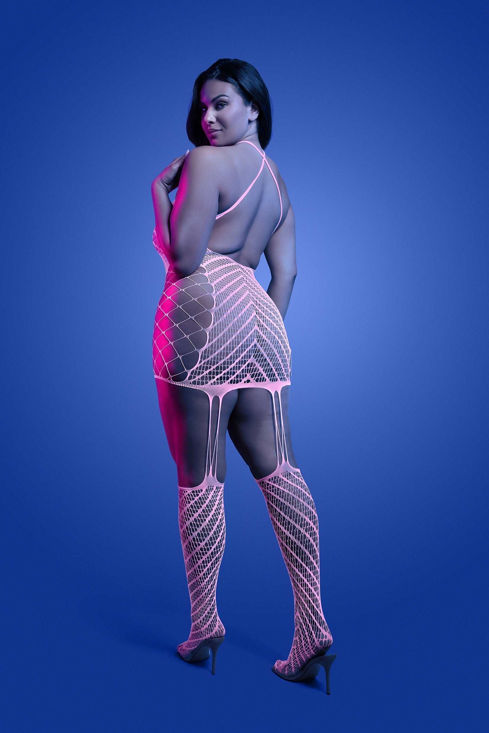 Fantasy Lingerie Glow Black Light Metamorphic Bodystocking Dress