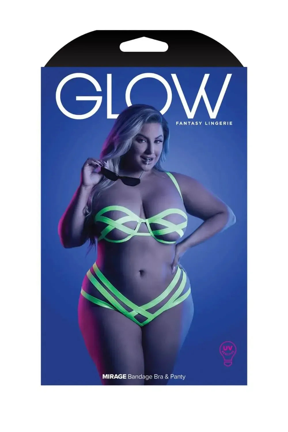 Fantasy Queen Glow Black Light Mirage Bandage Bra & Panty Neon Lemon