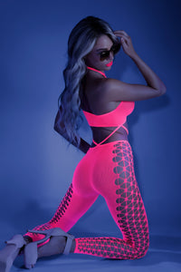 Fantasy Glow Black Light Own The Night Bodystocking Neon Pink-Rebel Romance