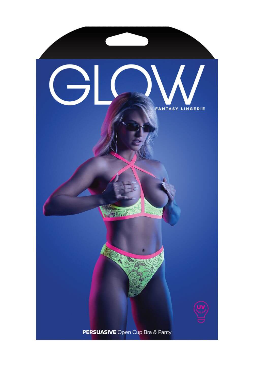 Glow Black Light Persuasive Open Cup Bra & Panty Neon Green-Fantasy Lingerie-Rebel Romance