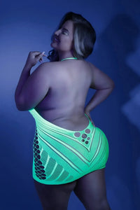 Fantasy Queen Glow Black Light Shock Value Dress Bodystocking Neon Green