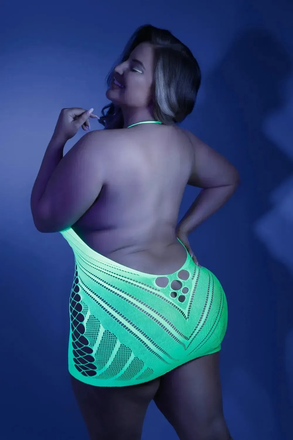 Fantasy Queen Glow Black Light Shock Value Dress Bodystocking Neon Green