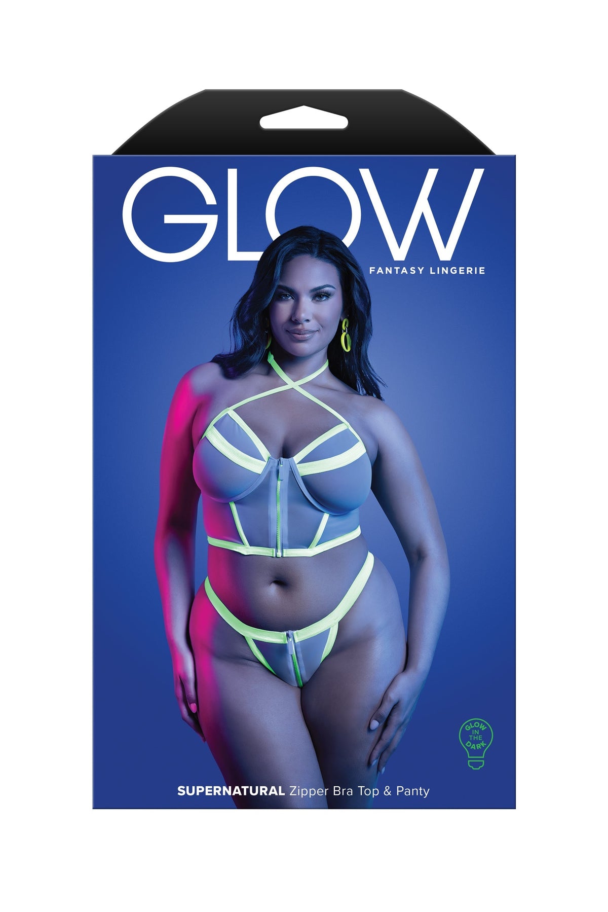 Glow Black Light Supernatural Zipper Bra Top & Panty Set