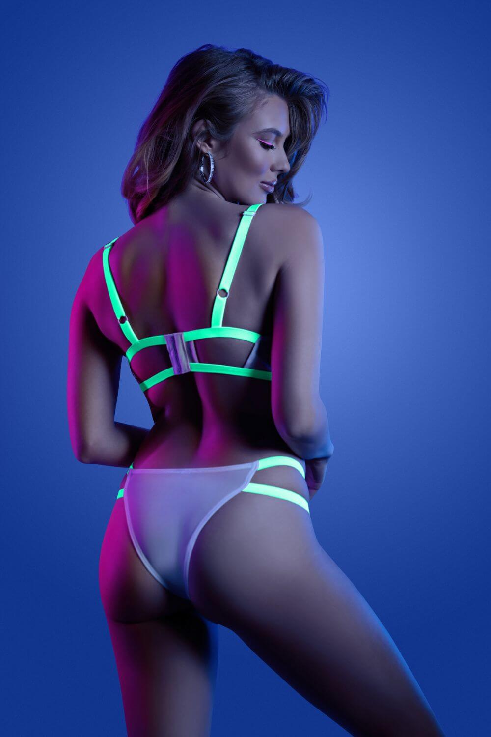 Glow-in-the-Dark Night Vision Embroidered Mesh Bralette & Caged Panty-Fantasy Lingerie-Rebel Romance