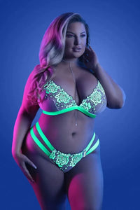 Fantasy Queen Glow-in-the-Dark Night Vision Embroidered Mesh Bra Set