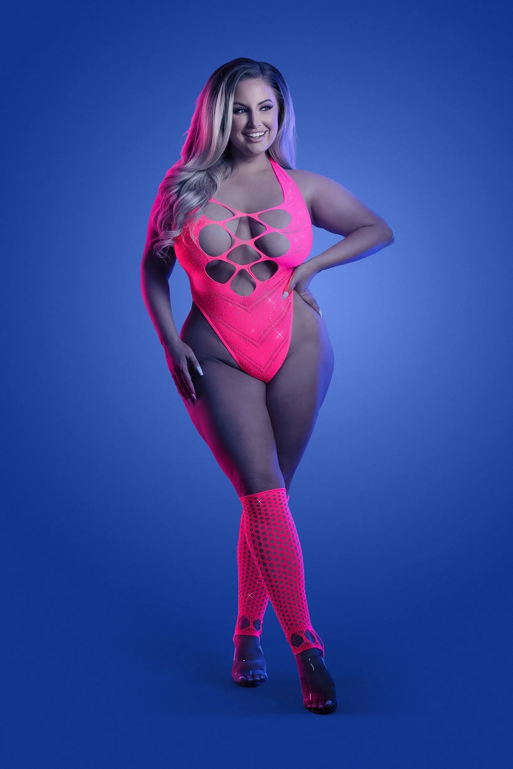 Fantasy Glow Queen Flashback Seamless Rhinestone Teddy & Gloves Neon Pink