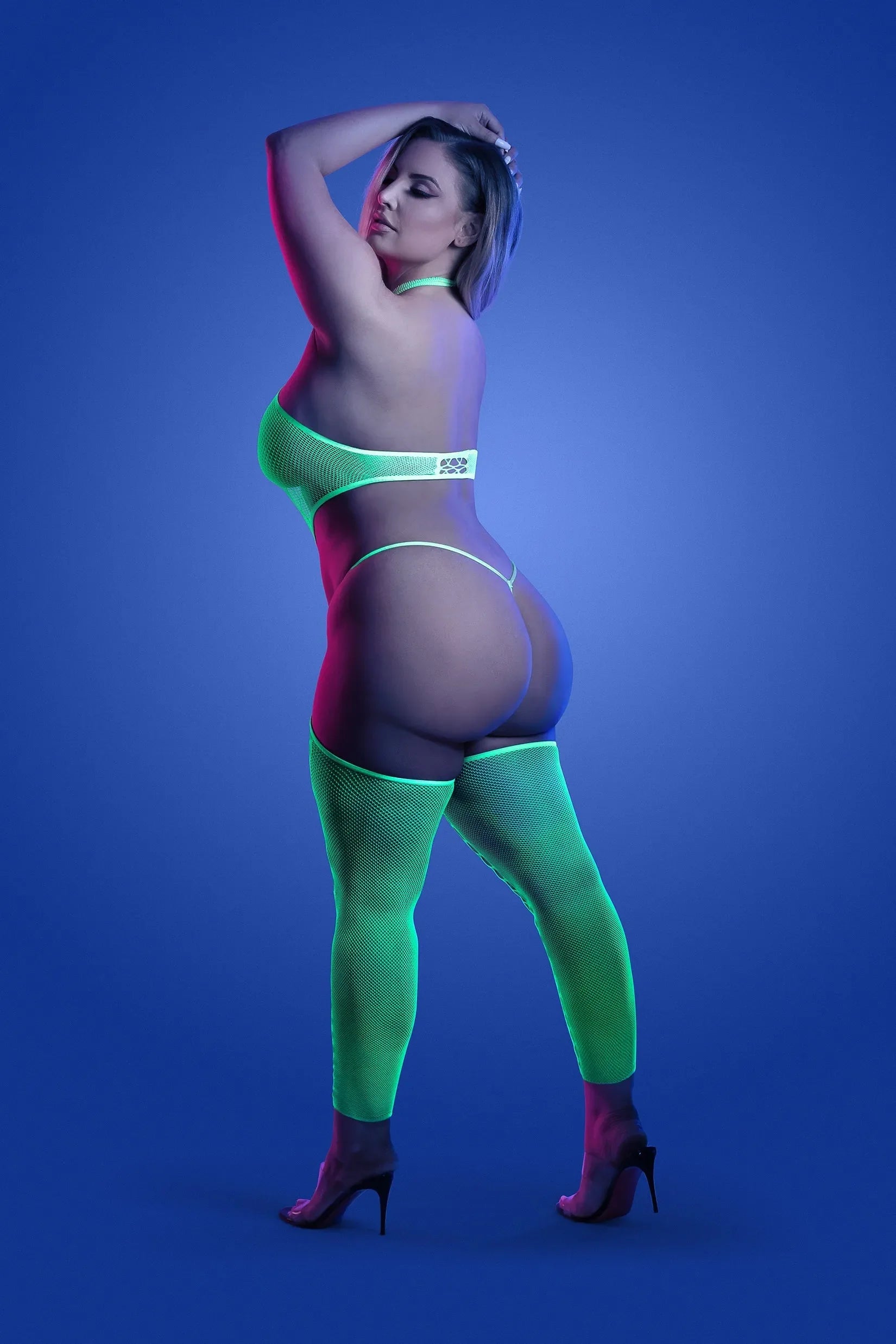 Fantasy Glow Queen High Voltage High Neck Bodystocking & G-string Neon Green