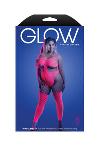 Fantasy Glow Queen Wavelength Cutout Rhinestone Teddy Bodystocking Neon Pink