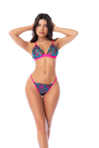 Mapale Glow Vibrant Embroidered Sequin Garter Bra Set