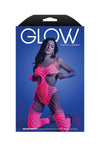 Fantasy Glow Wavelength Cutout Rhinestone Teddy Bodystocking Neon Pink