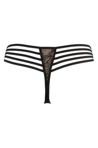 Seductive Axami Gooseberry Lace Thong with elegant black lace and horizontal stripes.