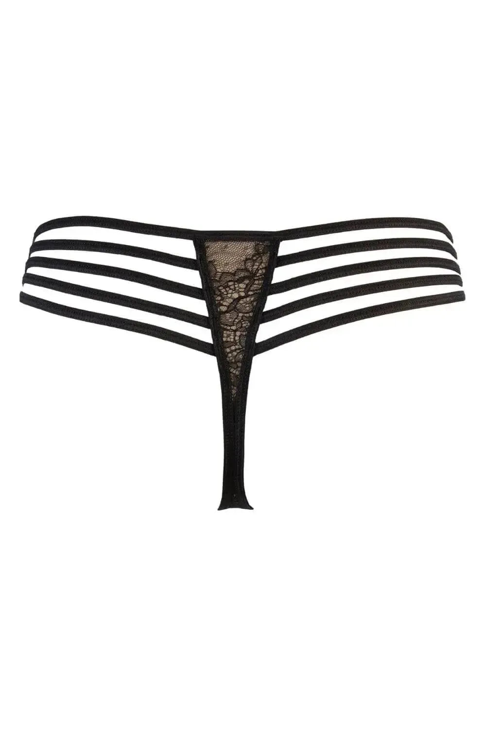 Seductive Axami Gooseberry Lace Thong with elegant black lace and horizontal stripes.